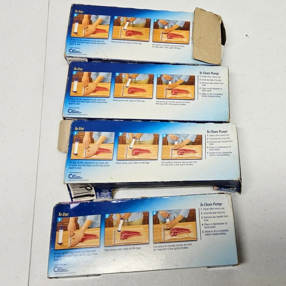 Ziploc Vacuum Starter Kit Manual Pump 4 Boxes‎ Quart Freezer Bags Blue White
